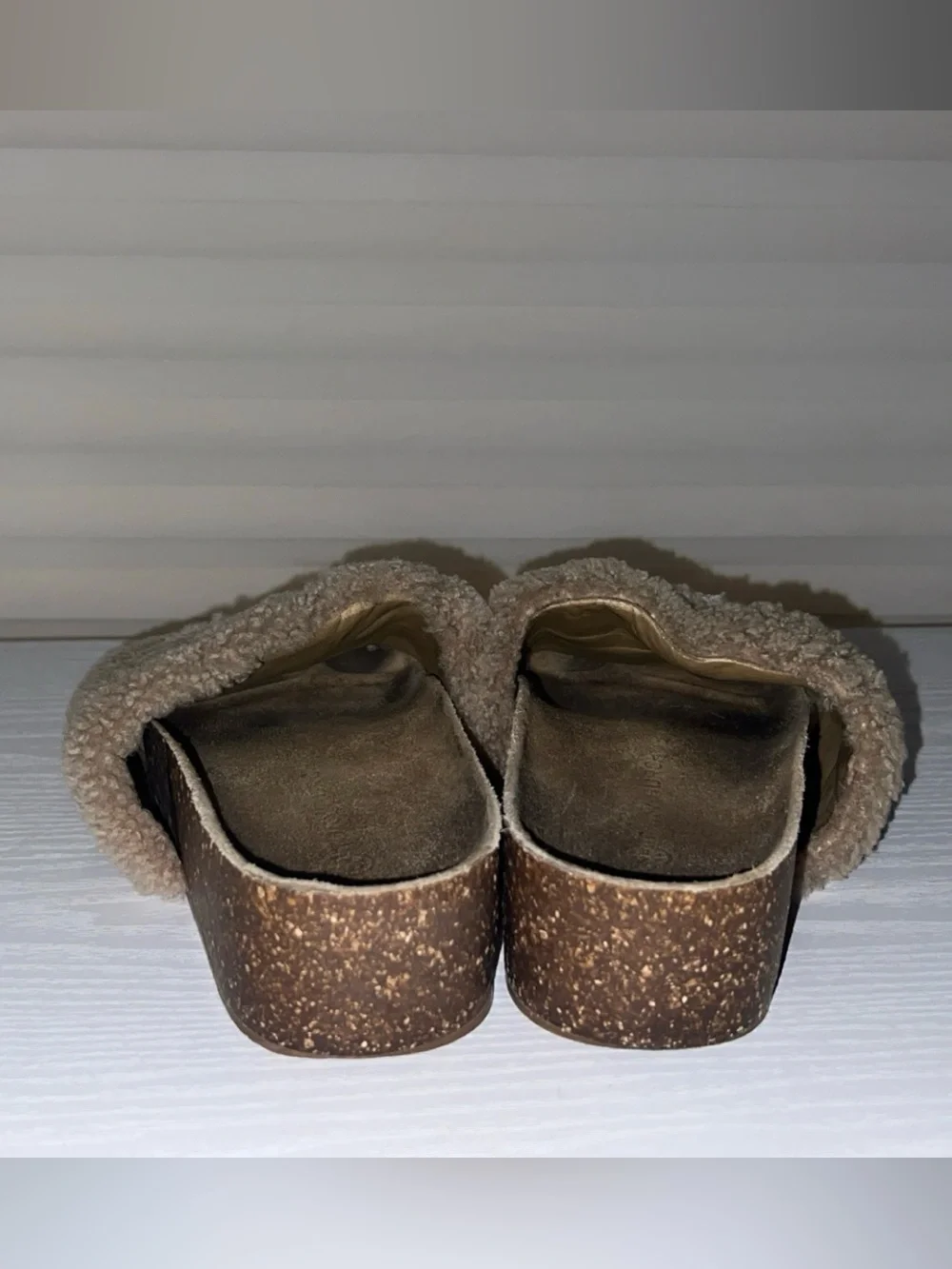 Tory Burch Beige Shearling Platform Slide Sandals